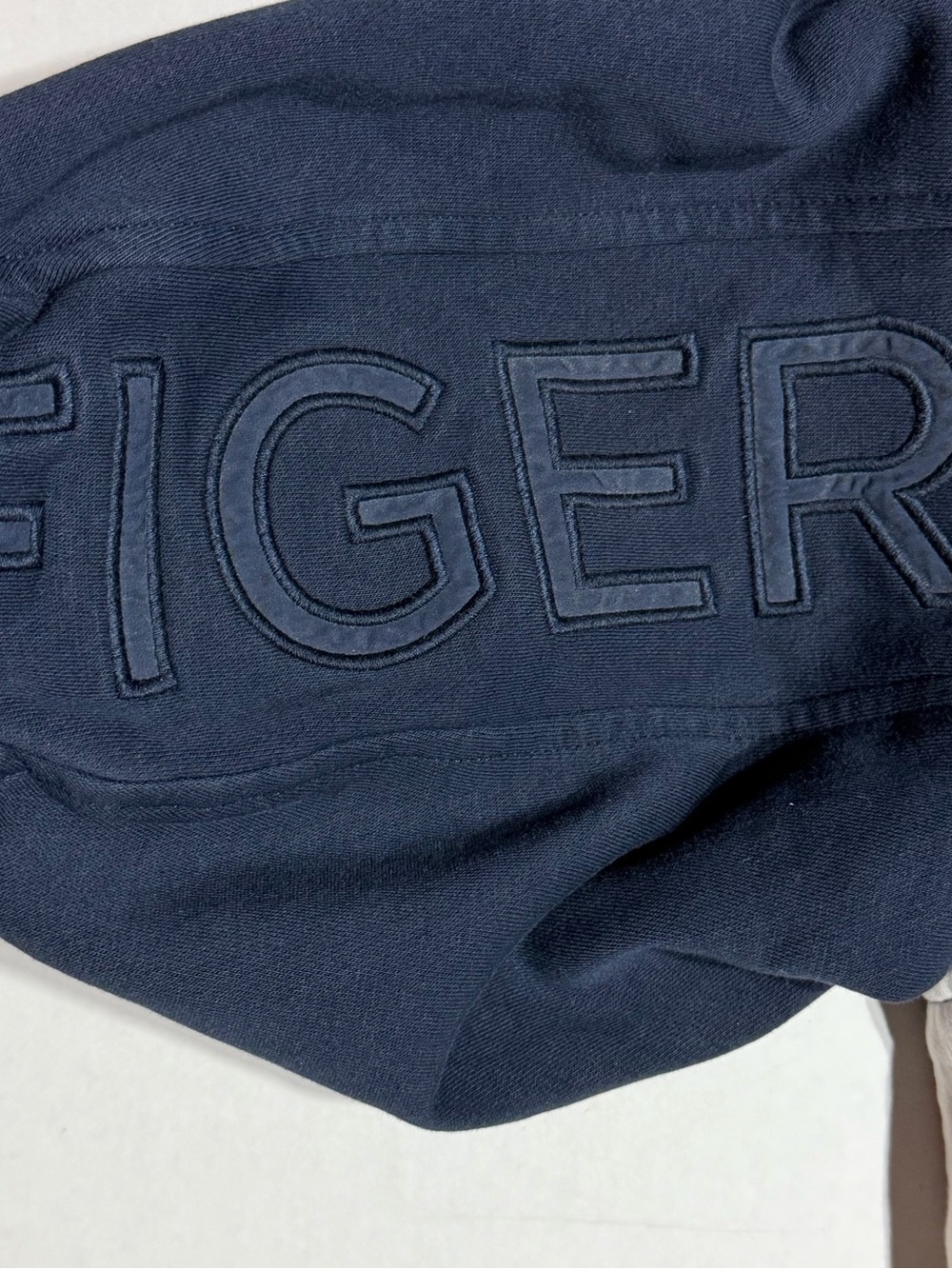 Tommy Hilfiger Navy Hoodie with Red & White Sleeve Stripes - Picture 8 of 10